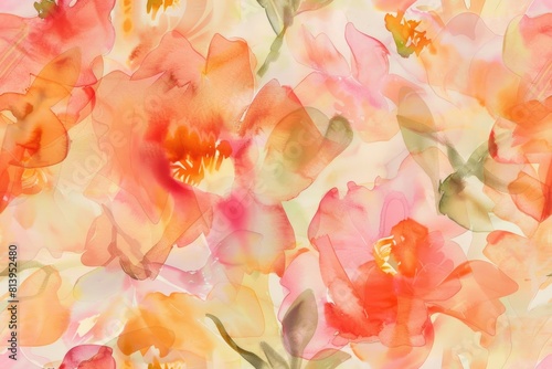 Vibrant Watercolor Floral Background with Lush Spring Blooms