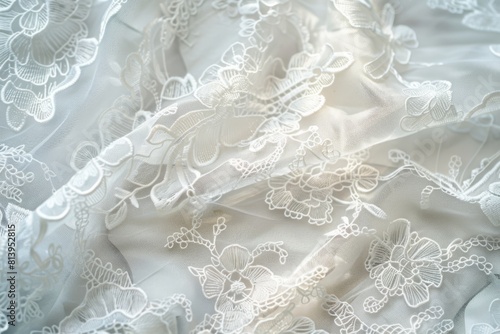 Intricate Lace Fabric Detail Displaying Delicate Patterns and Textures