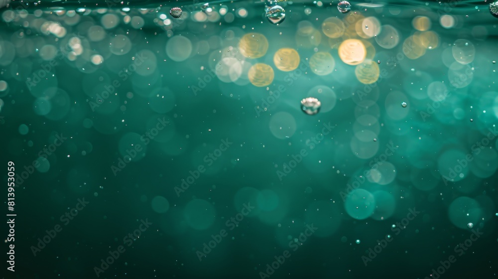 Underwater scene with bubbles and bokeh effects in a green-hued ocean. Underwater scene with bubbles and bokeh effects in a green-hued ocean.