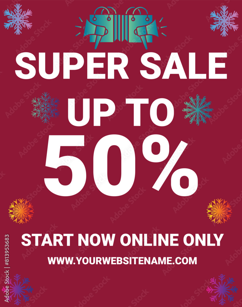 Super sale up to 50 percent off Start now online only flyer and banner Super sale up to 50 percent off Start now online only flyer and banner
