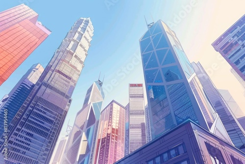 Cityscape with towering skyscrapers  ideal for urban-themed projects