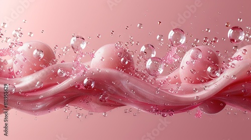  A pink background with numerous bubbles and a wavy water backdrop below