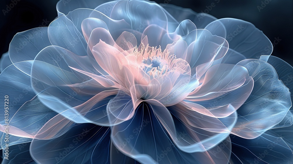 A zoomed-in image of a bloom exhibiting a blue core and white stamens at its center A zoomed-in image of a bloom exhibiting a blue core and white stamens at its center