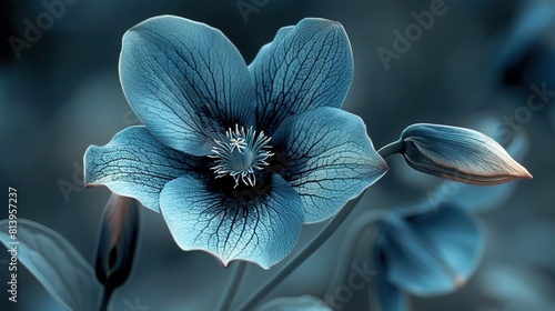   Blue flower with black center and white stamen