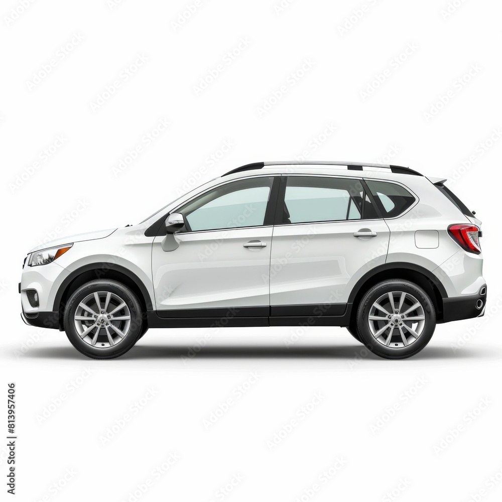 A white SUV car isolated on a white background, depicted in a side view, with a clean and clear design. A white SUV car isolated on a white background, depicted in a side view, with a clean and clear design.
