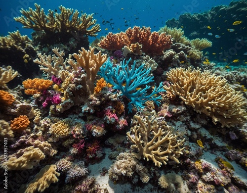 Explore the wonders of a coral reef with our image of vibrant colors and intricate patterns created by the delicate organisms