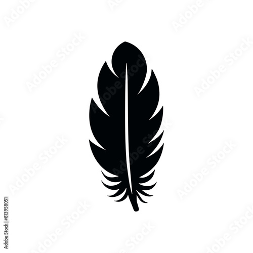 Feather weight light black vector icon. Smooth black feather pictogram logo bird icon.