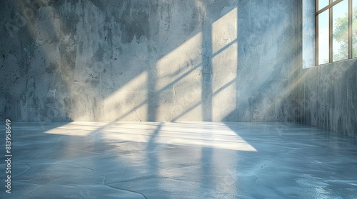   Concrete wall  large window with bright light casting shadow on floor
