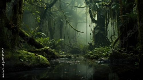 Mystical jungle  fantasy dark rainforest.