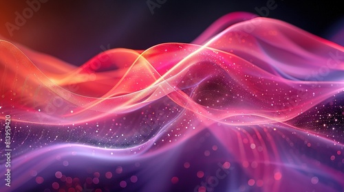  An image of waves with pink and purple hues, set against a dark backdrop and featuring stars and bubbles