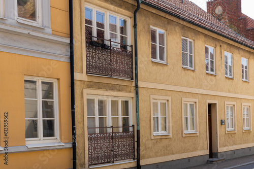 Narrow streets of the old town with colorful houses.