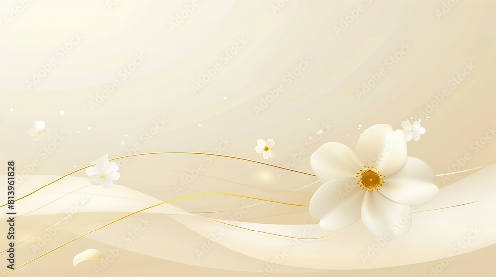 A macro of a snow-like blossom against a pale backdrop, adorned with iridescent ribbons to its right A macro of a snow-like blossom against a pale backdrop, adorned with iridescent ribbons to its right