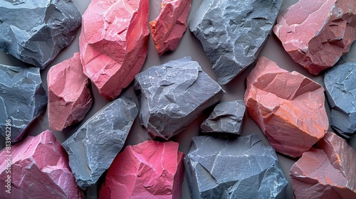  A close-up of multicolored rocks arranged on a white background