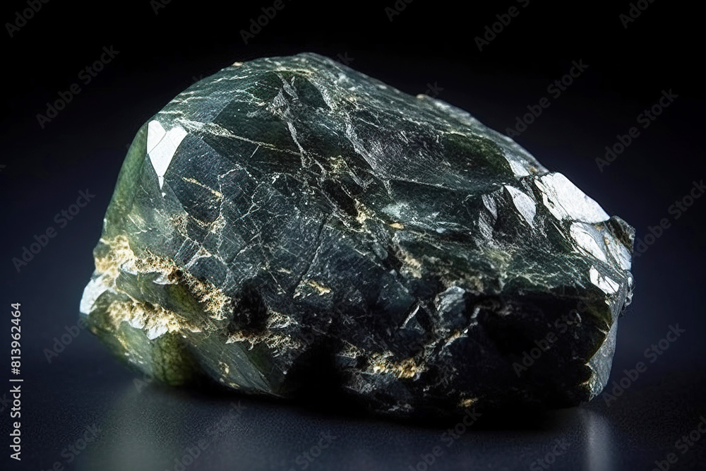 Pyroxene is a rare precious natural stone on a black background. AI generated. Header banner mockup with space. Pyroxene is a rare precious natural stone on a black background. AI generated. Header banner mockup with space.