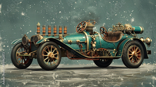 old carriage cart, generative, ai, steampunk, retro, vintage, background, products, machine, mechanical, red, car, old, truck, auto, vehicle, automobile, antique, classic, transportation, wheel, trans