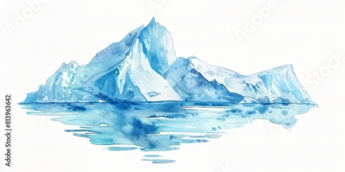 The image shows a large iceberg floating in the ocean