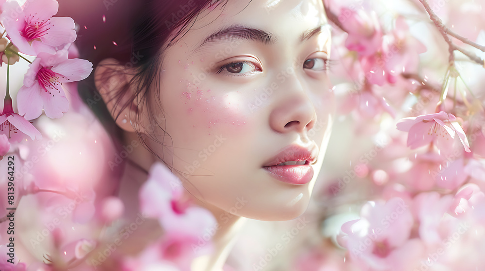 Tranquil Blossom Dreams: A Serene Portrait of a Cartoon Woman with Sakura Flower Hair Tranquil Blossom Dreams: A Serene Portrait of a Cartoon Woman with Sakura Flower Hair
