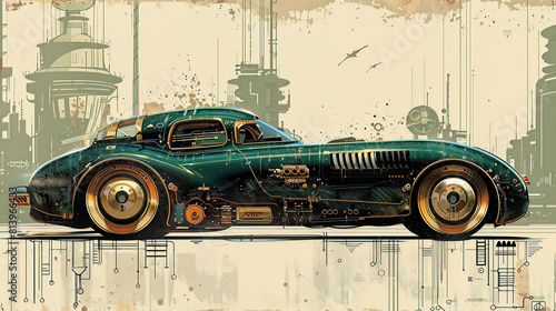 old carriage cart, generative, ai, steampunk, retro, vintage, background, products, machine, mechanical, red, car, old, truck, auto, vehicle, automobile, antique, classic, transportation, wheel, trans