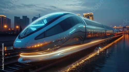 Wallpaper Mural High-speed transportation with magnetic levitation train and emergency response in the future. Torontodigital.ca