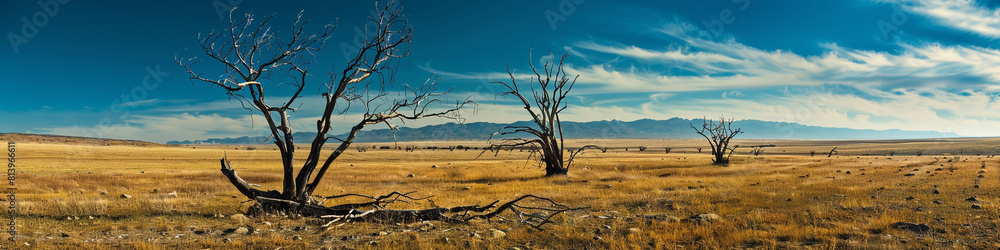 flourishing deserted field with dry, empty trees flourishing deserted field with dry, empty trees