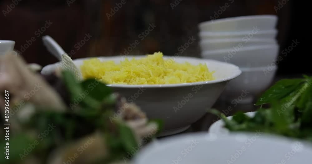 Yellow rice Vietnamese cuisine Rice is cooked in chicken broth turns yellow you can add turmeric Indian Asian Vietnamese cuisine Yellow rice Vietnamese cuisine Rice is cooked in chicken broth turns yellow you can add turmeric Indian Asian Vietnamese cuisine