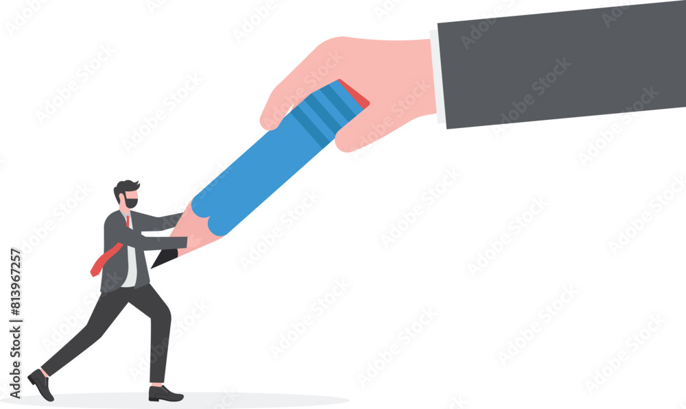 Fight for personal development. Big hand pulling a pencil tug of war with a small businessman
Fight for personal development. Big hand pulling a pencil tug of war with a small businessman