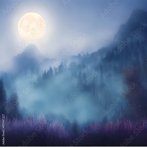 Landscape with Moon and Clouds: Nighttime Serenity