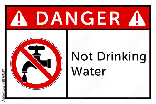 Not Drinking Water. Prohibition Sign: Drinking Water from this Tap is Not Allowed. Drink this Water is Prohibited — Symbol Template. Vector Printable Sign