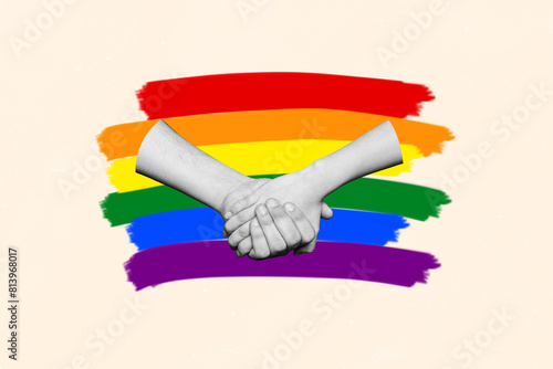 Composite collage picture image of two people hold arms lgbt rainbow isolated on creative background