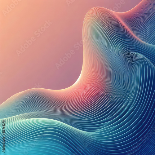 Generative AI 3D wavy wave gradient image illustration, realistic 3D Gradient Wave, 3d gradient wave outline, With smoothly flowing colour gradations, cool wavy line art with minimalist style