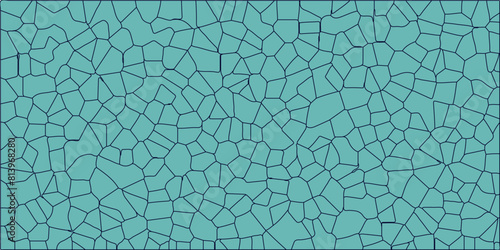 Blue color Broken Stained-Glass Background with black lines. Voronoi diagram background. Seamless pattern with 3d shapes vector Vintage Illustration background. Geometric Retro tiles pattern