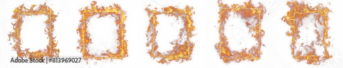 Golden fiery square frames on white backdrop