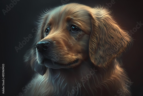 Closeup golden retriever puppy. Adorable canine pet.