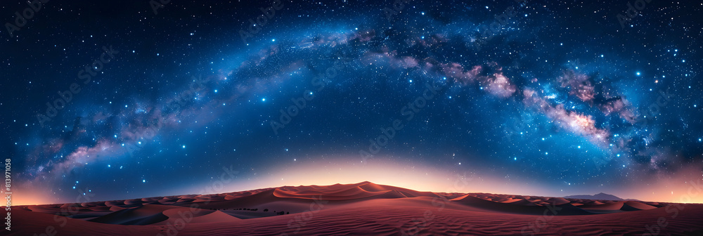 Starry Night: The Milky Way Illuminating a Desert Oasis with Celestial Glow   Photo Realistic Concept