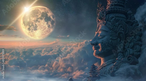 a statue of a Hindu god that is so beautiful on a perfect full moon night. seamless looping time-lapse virtual 4K video Animation Background. photo