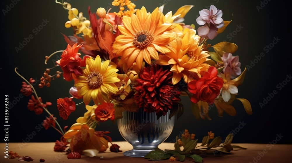 amazing autumn flowers in glass vase