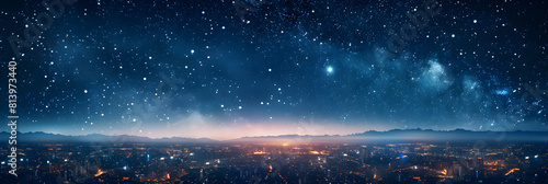 Cityscape Glittering under Starlit Sky: Urban Lights and Celestial Stars in Perfect Harmony Photo Realistic Concept