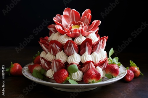 Wallpaper Mural Layered pavlova with fresh strawberries and cream decor on elegant plate Torontodigital.ca