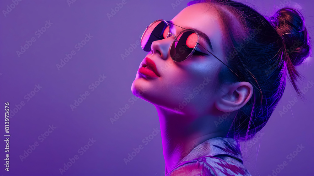 A woman in sunglasses looking up at the sky. A woman in sunglasses looking up at the sky.