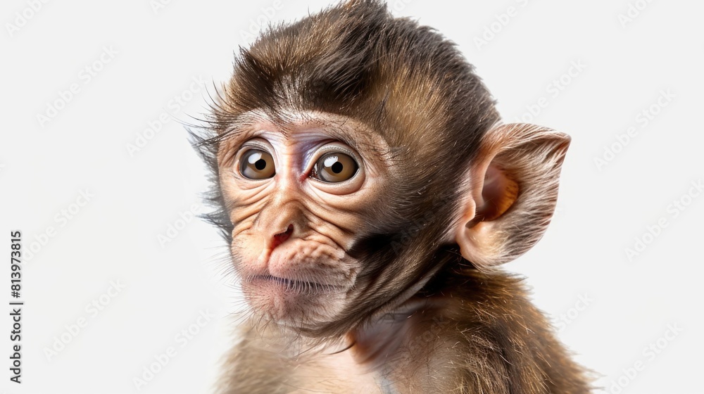 A close up of a monkey's face on a white background. Perfect for animal lovers and educational materials A close up of a monkey's face on a white background. Perfect for animal lovers and educational materials