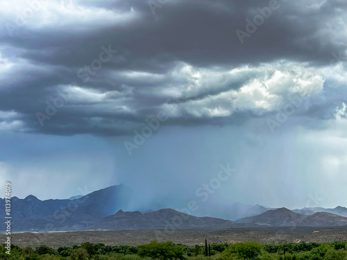 Rain obscuring the Santa Rita Mountains