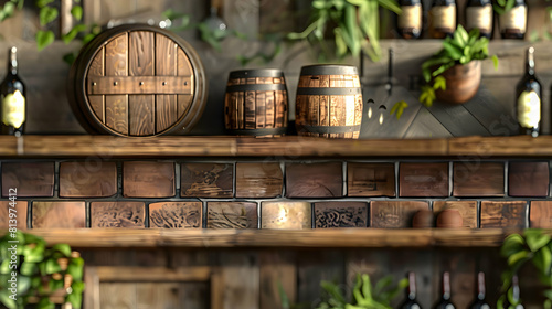 Rustic and Unique: Whiskey Barrel Inspired Tiles Transforming a Personal Bar into a Cozy Haven for Fathers Photo Realistic Concept for Adobe Stock