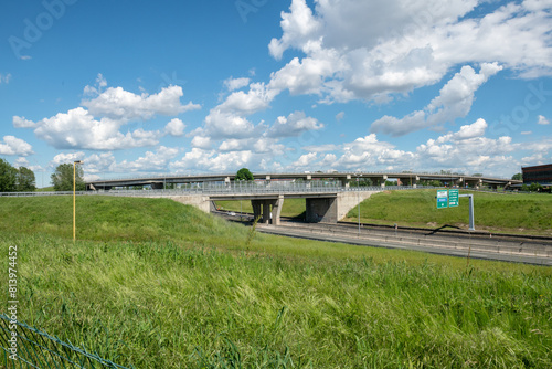 highway overpasses, may also include emergency lanes, pavements for pedestrians and lighting systems to ensure visibility at night. Turin, Italy 9 May 2024