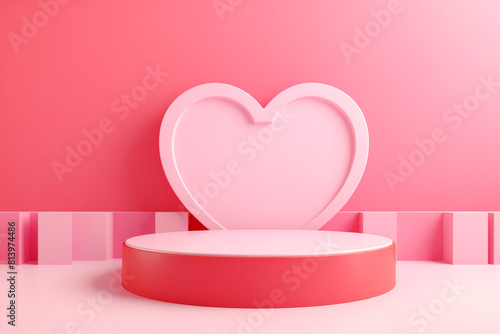 Minimal background, mock up with podium for product display,Abstract white geometry shape background minimalist Valentine's day pink background,Abstract mock up backgroundup 3D rendering 