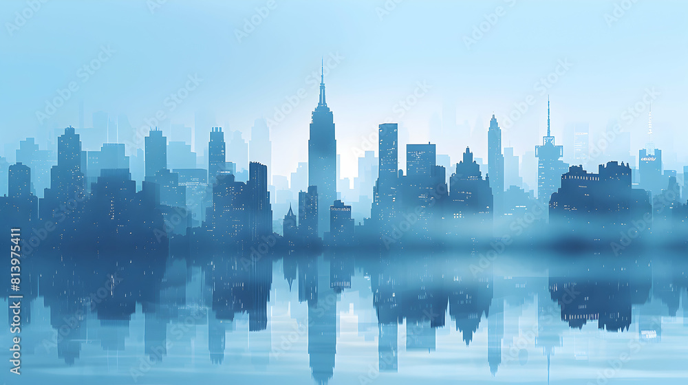 Morning Mist Cityscape: Urban Skyline Merged with Nature in Flat Design   Illustration
