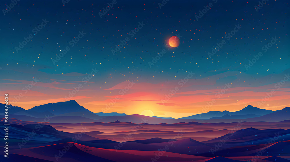 Desert Night: A Vast Starry Sky Under The Silent Expanse   Flat Design Icon Offering Awe  Wonder