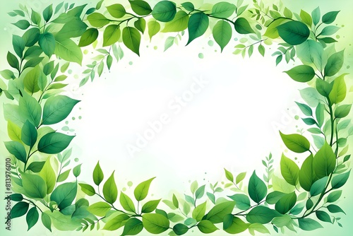 A backdrop of fresh natural foliage forms the frame. The center is empty  suitable for placing text