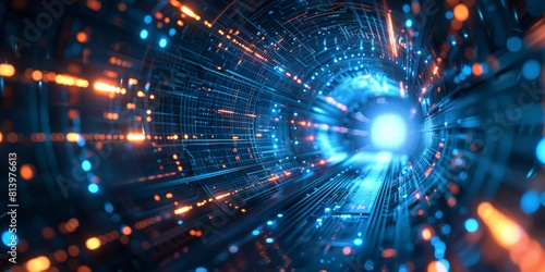 Wallpaper Mural Abstract background of digital data transfer and cyber technology with a blue glowing light, a big scene taken from the front Torontodigital.ca