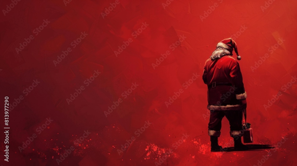 Santa Claus is standing in front of a bright red background Santa Claus is standing in front of a bright red background