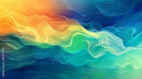 Abstract background with blurred gradient of blue, green and yellow colors. Abstract wallpaper for banner design and presentation. Simple minimalistic background with copy space